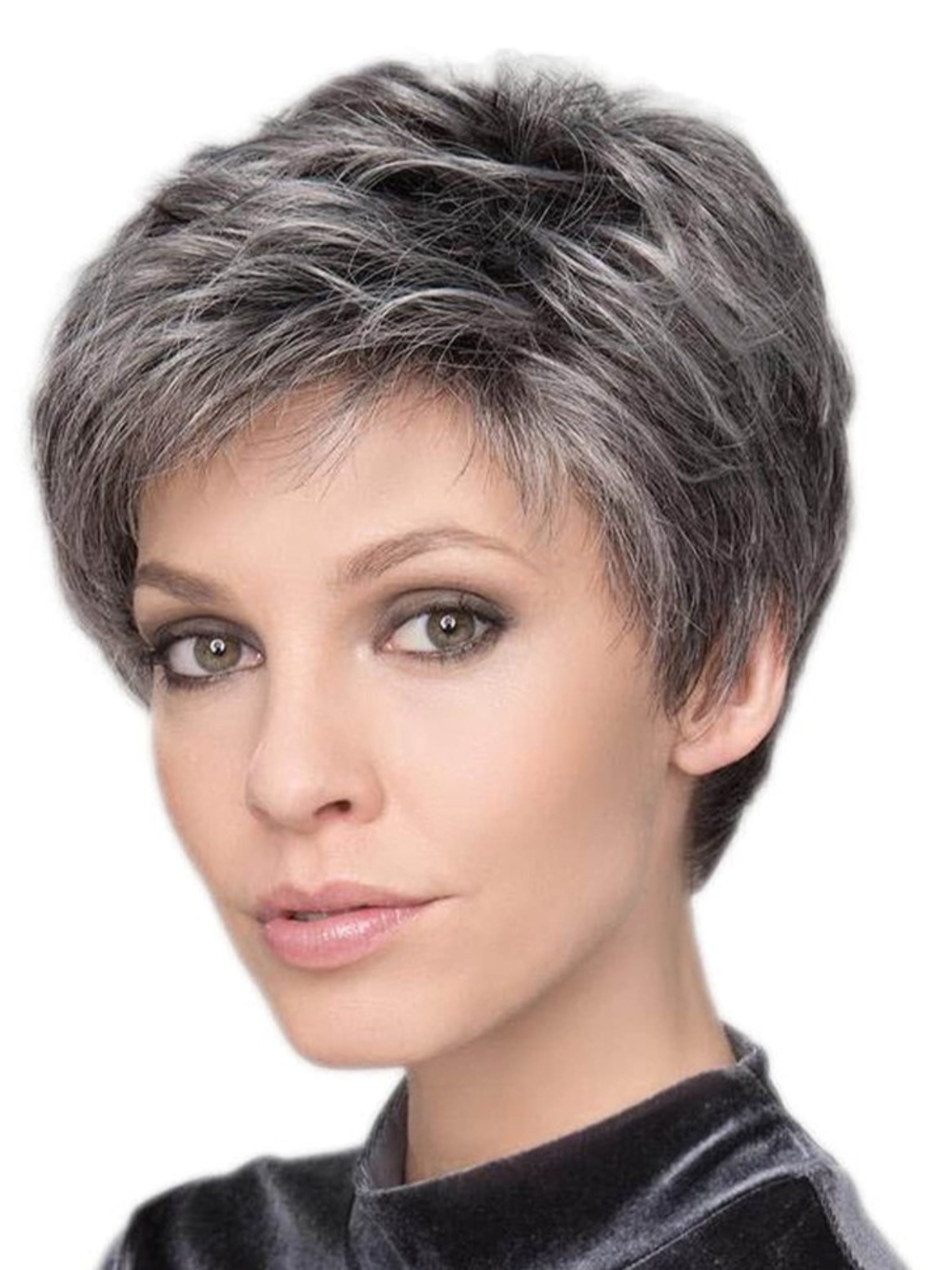 Short Layered Women's Wig in Salt & Pepper Gray